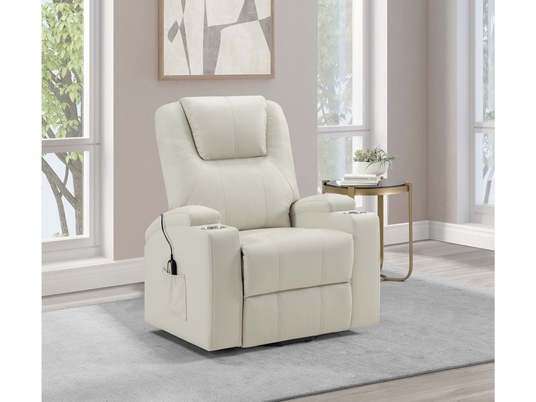 Armstrong Ivory Upholstered Power Lift Massage Recliner - Ornate Home