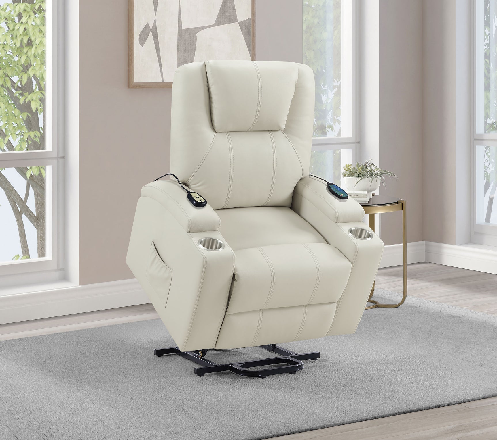Armstrong Ivory Upholstered Power Lift Massage Recliner - Ornate Home