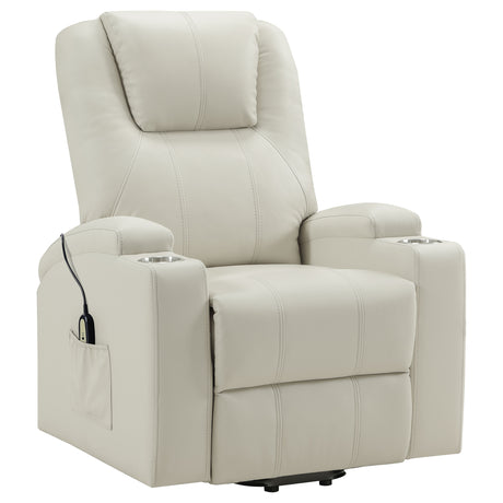Armstrong Ivory Upholstered Power Lift Massage Recliner - Ornate Home