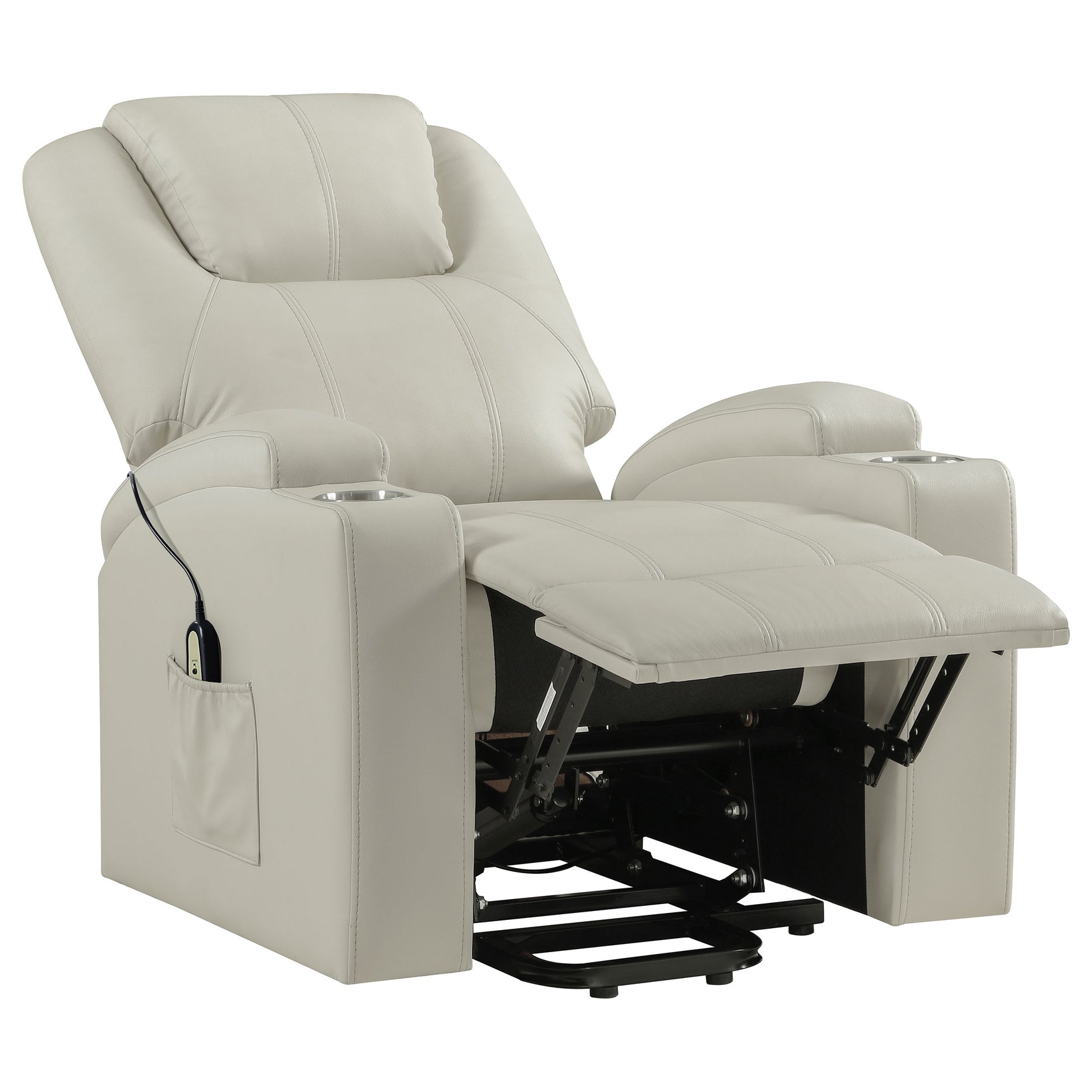 Armstrong Ivory Upholstered Power Lift Massage Recliner - Ornate Home