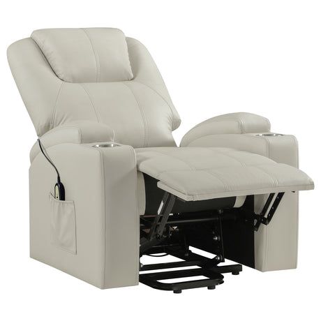 Armstrong Ivory Upholstered Power Lift Massage Recliner - Ornate Home