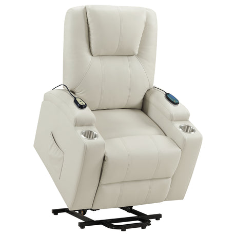 Armstrong Ivory Upholstered Power Lift Massage Recliner - Ornate Home