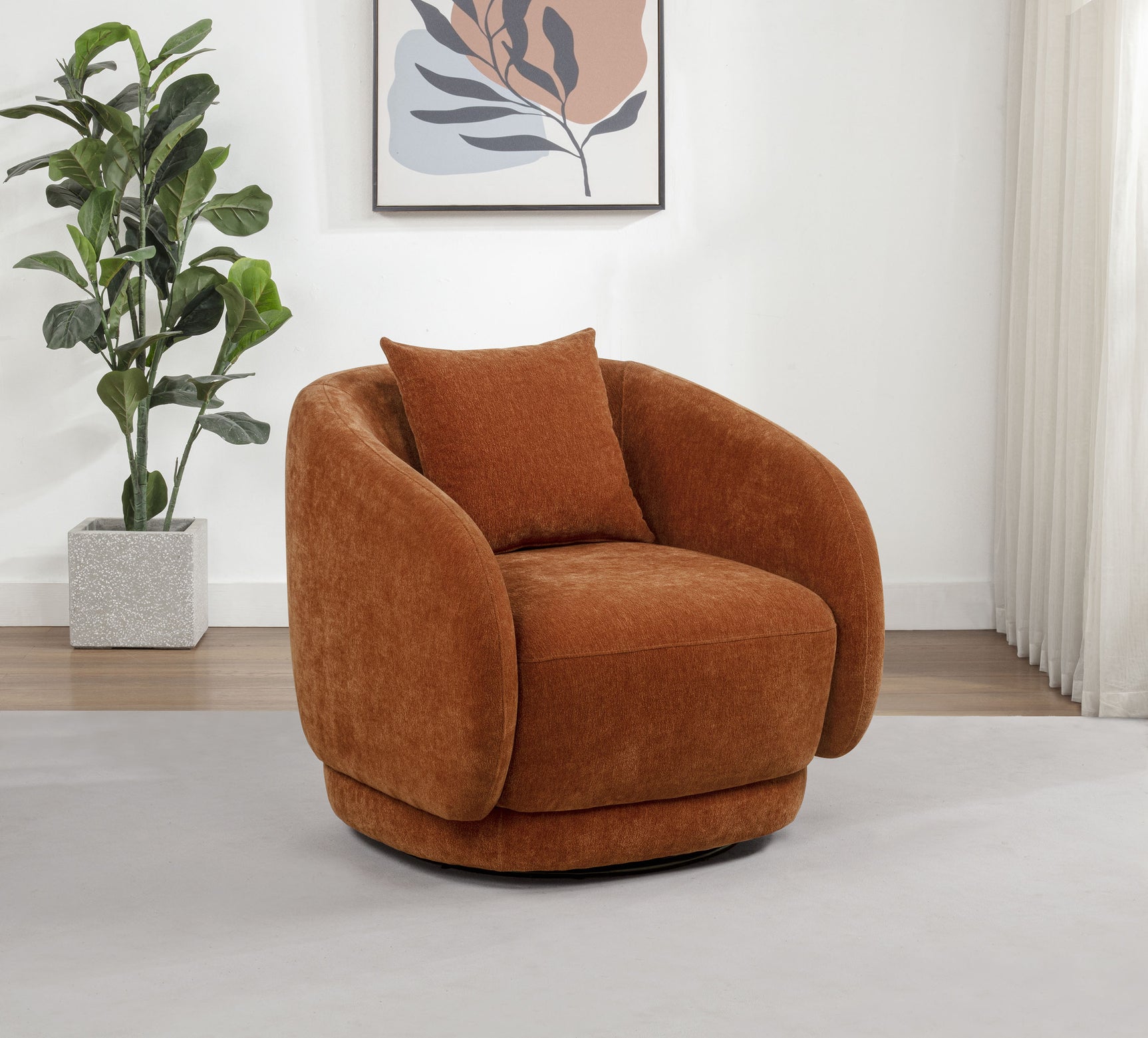 Arnaud Burnt Orange Chenille Upholstered Swivel Accent Chair - Ornate Home