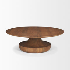 Arno Warm Mid-Brown Wood Sculptural Round Coffee Table
