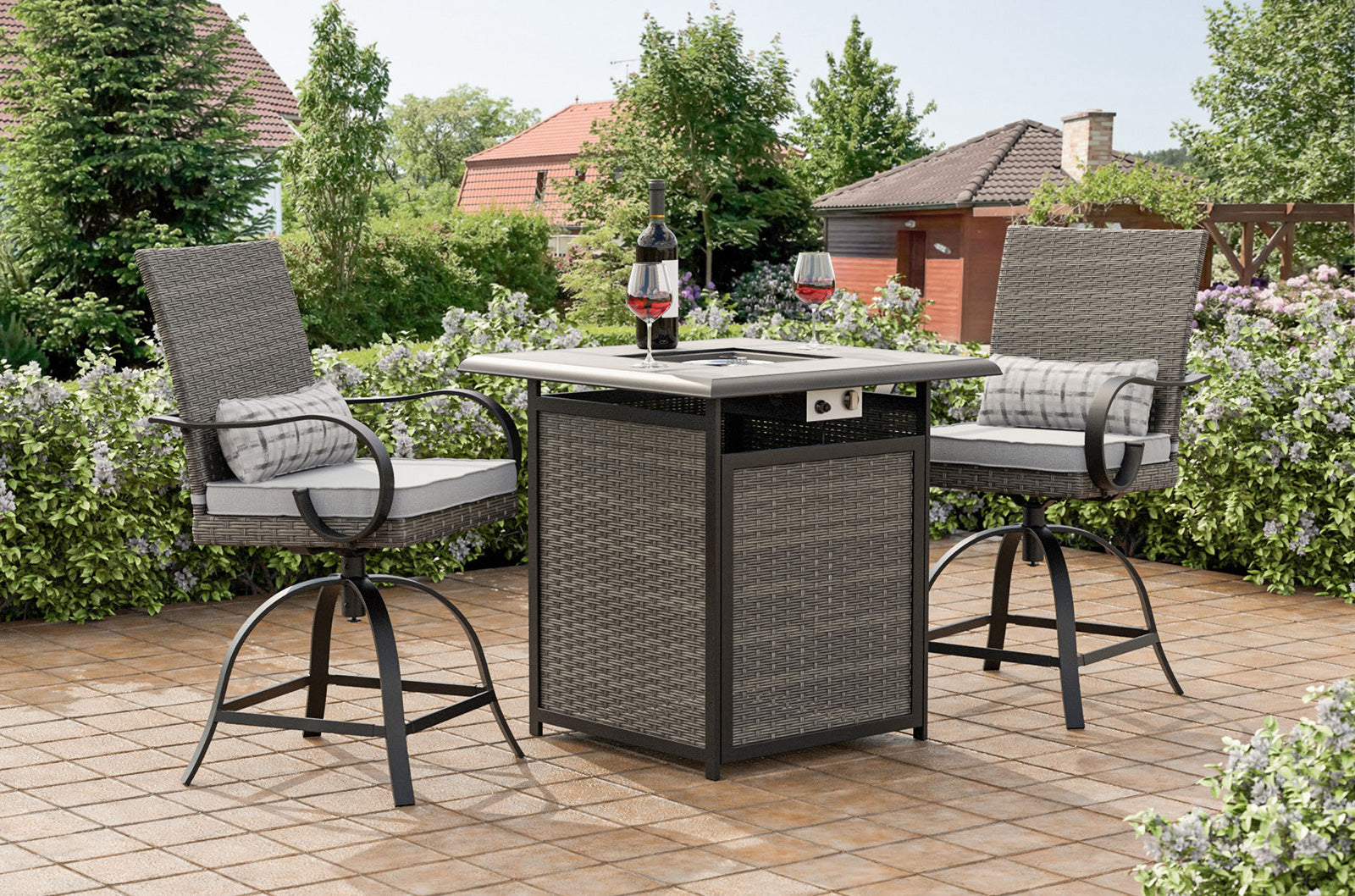 Arosa Black/Gray 3 Piece Outdoor Counter Height Set - Ornate Home