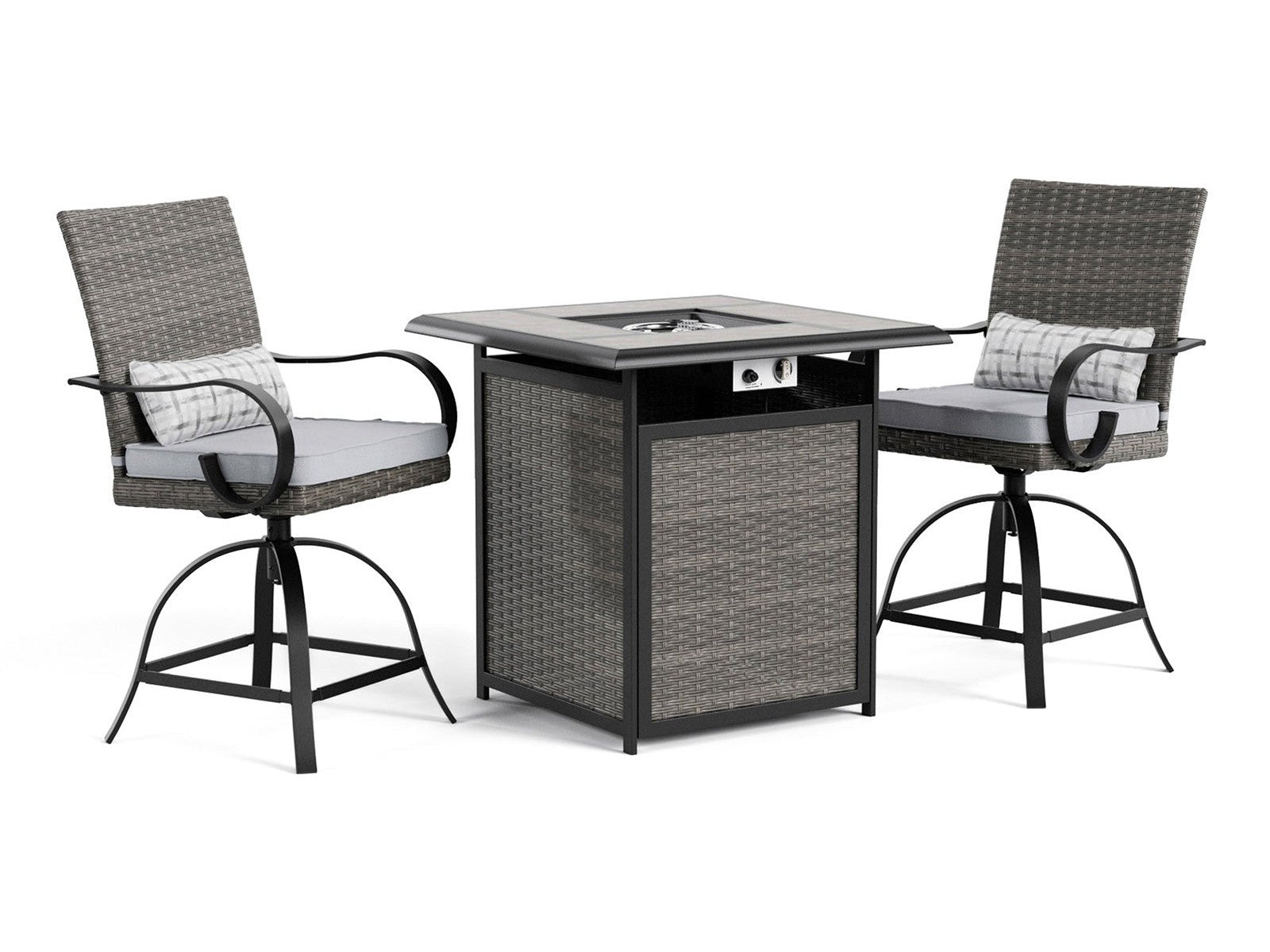 Arosa Black/Gray 3 Piece Outdoor Counter Height Set - Ornate Home