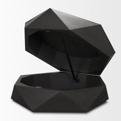 Arreto Black 36" Hexagonal Hinged Solid Wood Top and Base Coffee Table - Ornate Home