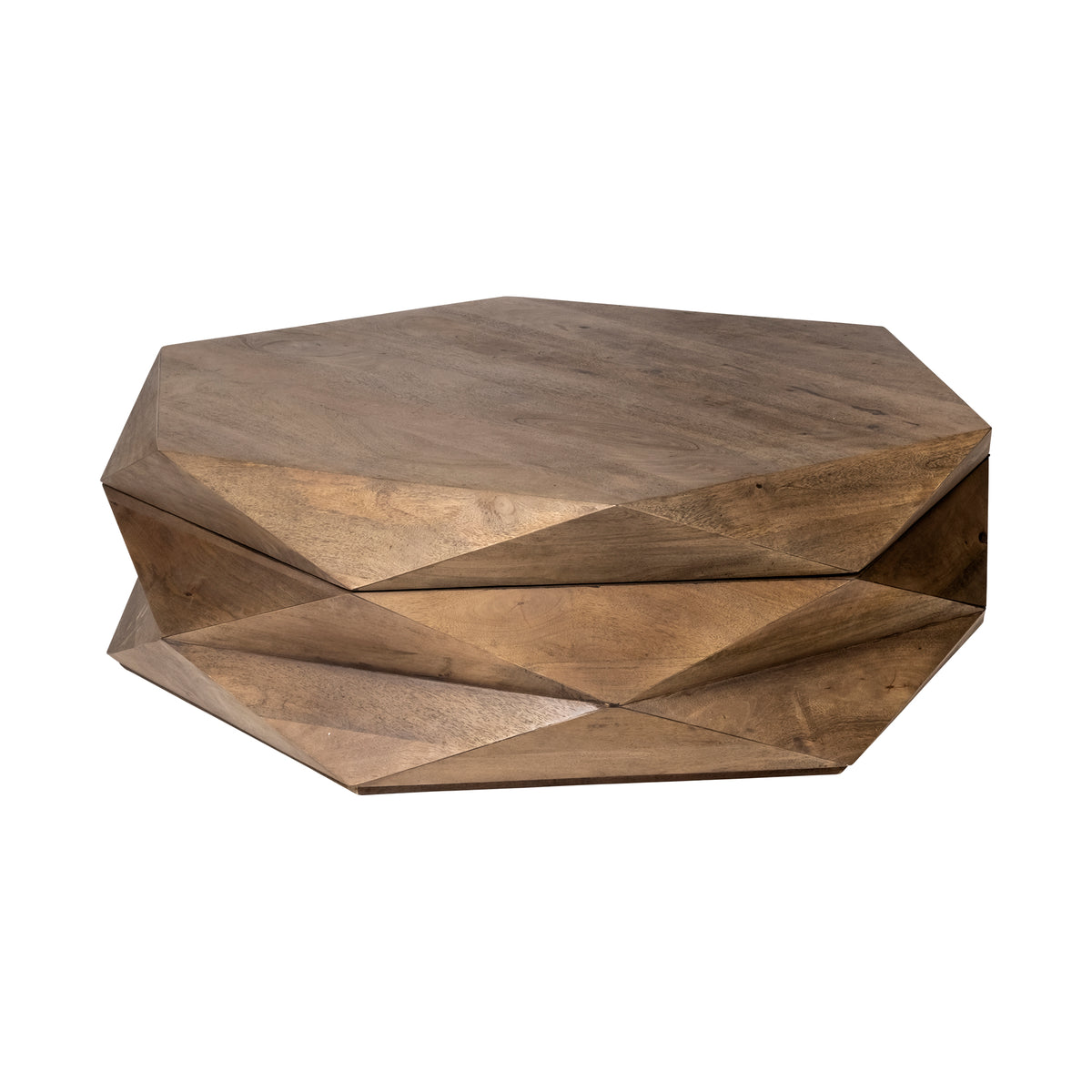 Arreto Brown 48" Hexagonal Hinged Solid Wood Top and Base Coffee Table - Ornate Home