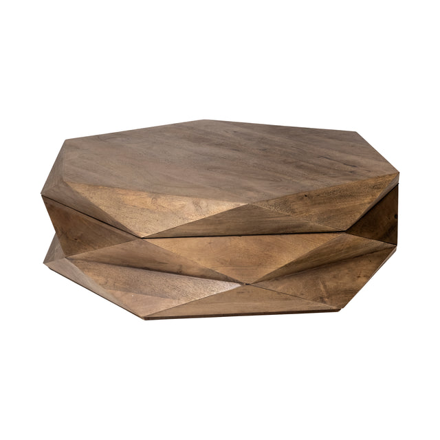 Arreto Brown 48" Hexagonal Hinged Solid Wood Top and Base Coffee Table - Ornate Home