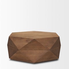 Arreto Medium Brown 36" Hexagonal Hinged Solid Wood Top and Base Coffee Table - Ornate Home