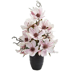 Artificial Magnolia Arrangement in Black Vase - Ornate Home