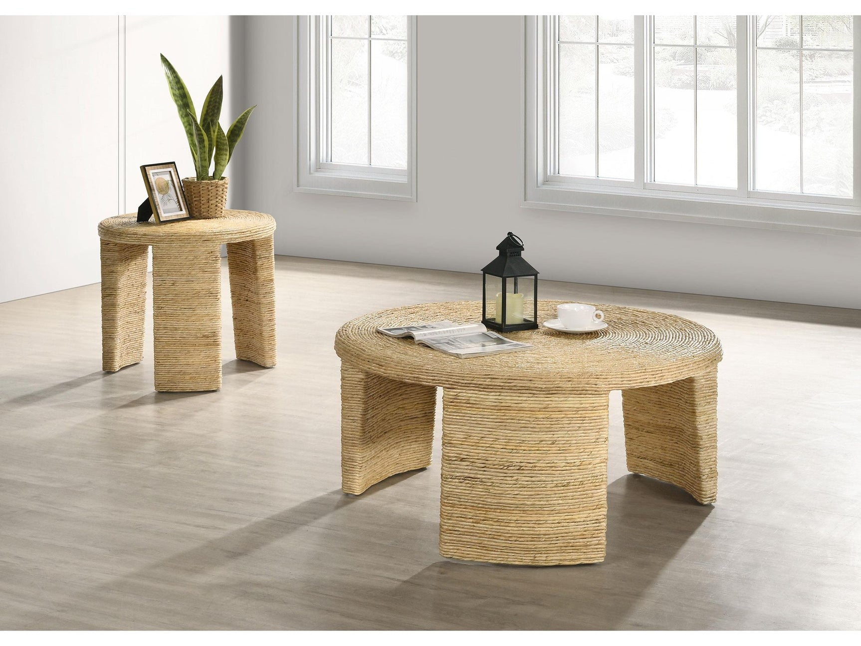 Artina Natural 2-piece Rattan Coffee and End Table Set - Ornate Home