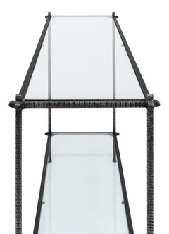 Artisan Forge Black Hand Chased Iron Console Table Glass Top - Ornate Home