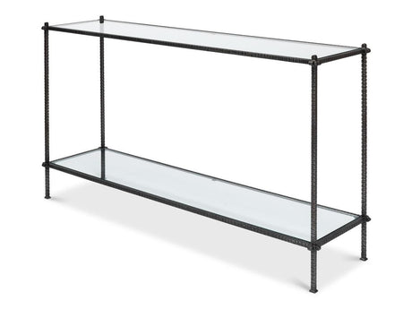 Artisan Forge Black Hand Chased Iron Console Table Glass Top - Ornate Home