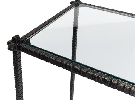 Artisan Forge Black Hand Chased Iron Console Table Glass Top - Ornate Home