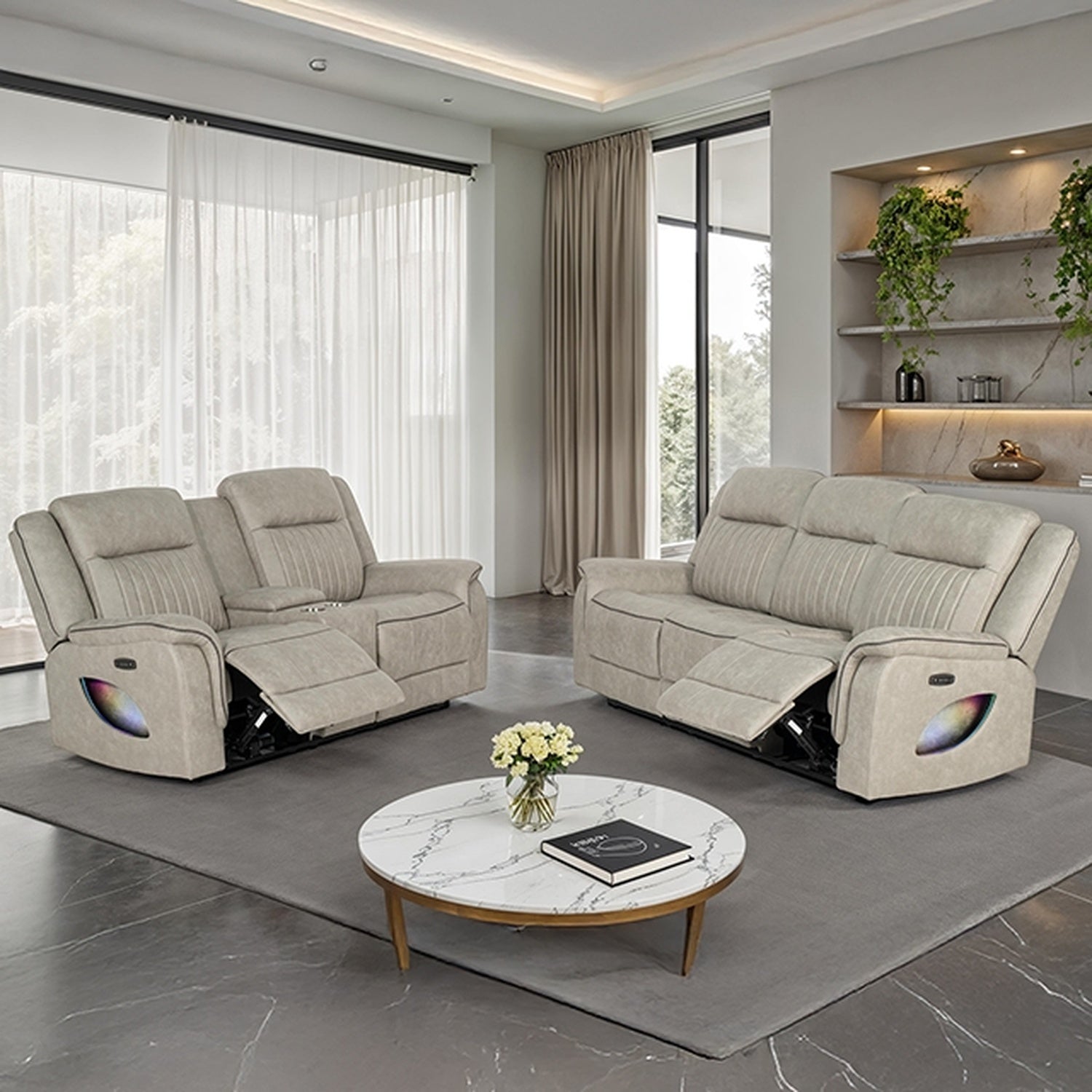 Arturus Light Brown Power Sofa + Loveseat - Ornate Home