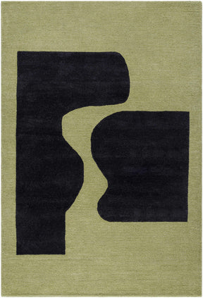 Arvok Olive Green Organic Block Art Deco Wool Handmade Area Rug - Clearance - Ornate Home