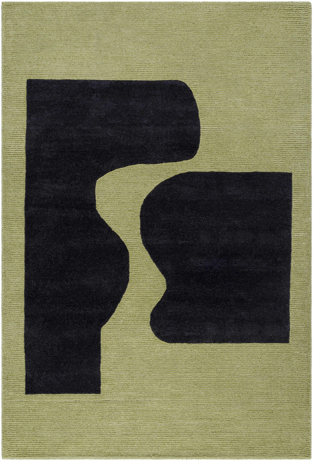 Arvok Olive Green Organic Block Art Deco Wool Handmade Area Rug - Clearance - Ornate Home