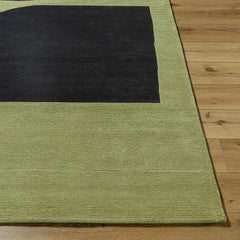 Arvok Olive Green Organic Block Art Deco Wool Handmade Area Rug - Clearance - Ornate Home