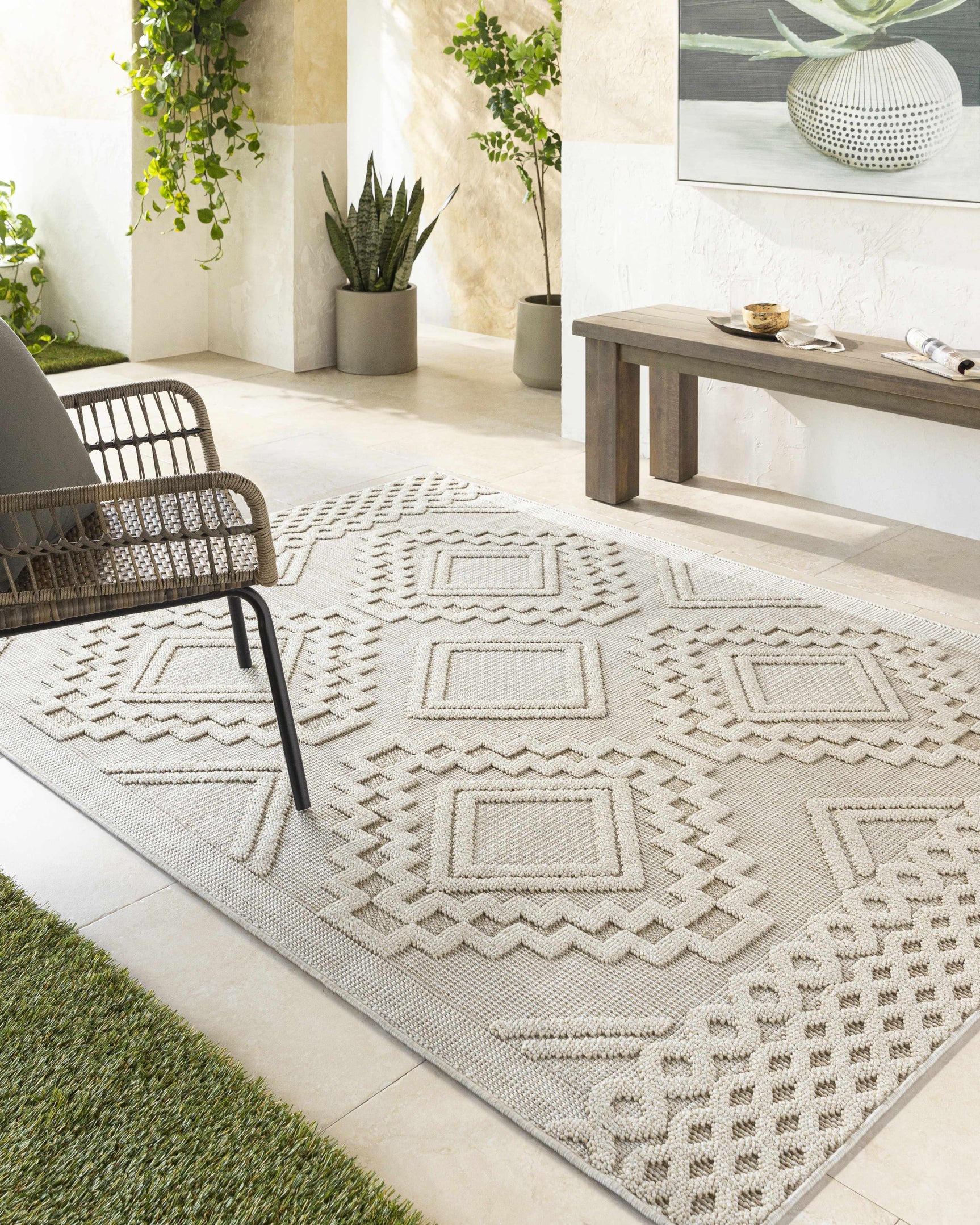 Arwid Bone Outdoor Area Rug - Clearance - Ornate Home