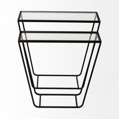 Arya Black Rectangular Glass Top Iron Frame Accent Table (Set of 2) - Ornate Home