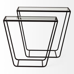 Arya Black Rectangular Glass Top Iron Frame Accent Table (Set of 2) - Ornate Home