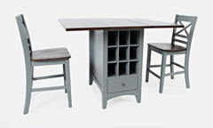 Asbury Park Grey/Autumn Brown Counter Drop Leaf Table w/ 2 X-Back Stools - Ornate Home