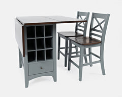 Asbury Park Grey/Autumn Brown Counter Drop Leaf Table w/ 2 X-Back Stools - Ornate Home