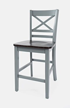 Asbury Park Grey/Autumn Brown Counter Drop Leaf Table w/ 2 X-Back Stools - Ornate Home