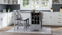 Asbury Park Grey/Autumn Brown Counter Drop Leaf Table w/ 2 X-Back Stools - Ornate Home