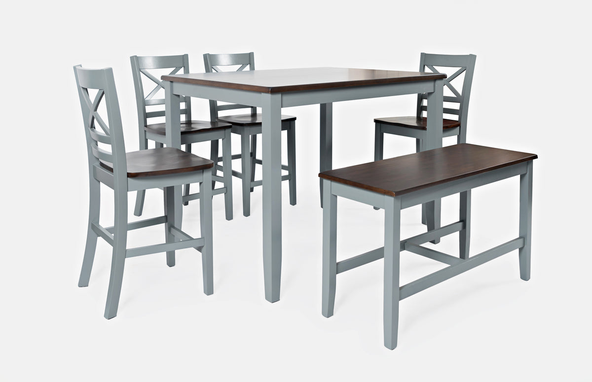 Asbury Park Grey/Autumn Brown Counter Height Dining Table w/ 4 Stools, Bench - Ornate Home