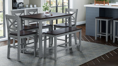 Asbury Park Grey/Autumn Brown Counter Height Dining Table w/ 4 Stools, Bench - Ornate Home