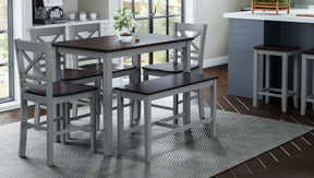 Asbury Park Grey/Autumn Brown Counter Height Dining Table w/ 4 Stools, Bench - Ornate Home