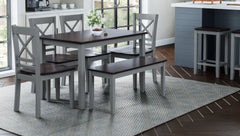 Asbury Park Grey/Autumn Brown Dining Table w/ 4 Chairs, Bench - Ornate Home