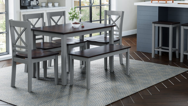 Asbury Park Grey/Autumn Brown Dining Table w/ 4 Chairs, Bench - Ornate Home