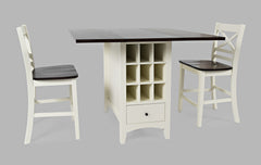 Asbury Park White/Autumn Brown Counter Drop Leaf Table w/ 2 X-Back Stools - Ornate Home