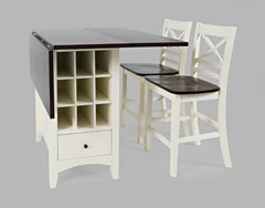 Asbury Park White/Autumn Brown Counter Drop Leaf Table w/ 2 X-Back Stools - Ornate Home