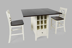 Asbury Park White/Autumn Brown Counter Drop Leaf Table w/ 2 X-Back Stools - Ornate Home