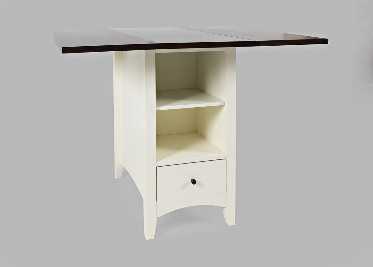 Asbury Park White/Autumn Brown Counter Drop Leaf Table w/ 2 X-Back Stools - Ornate Home