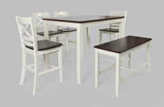 Asbury Park White/Autumn Brown Counter Height Dining Table w/ 4 Stools, Bench - Ornate Home