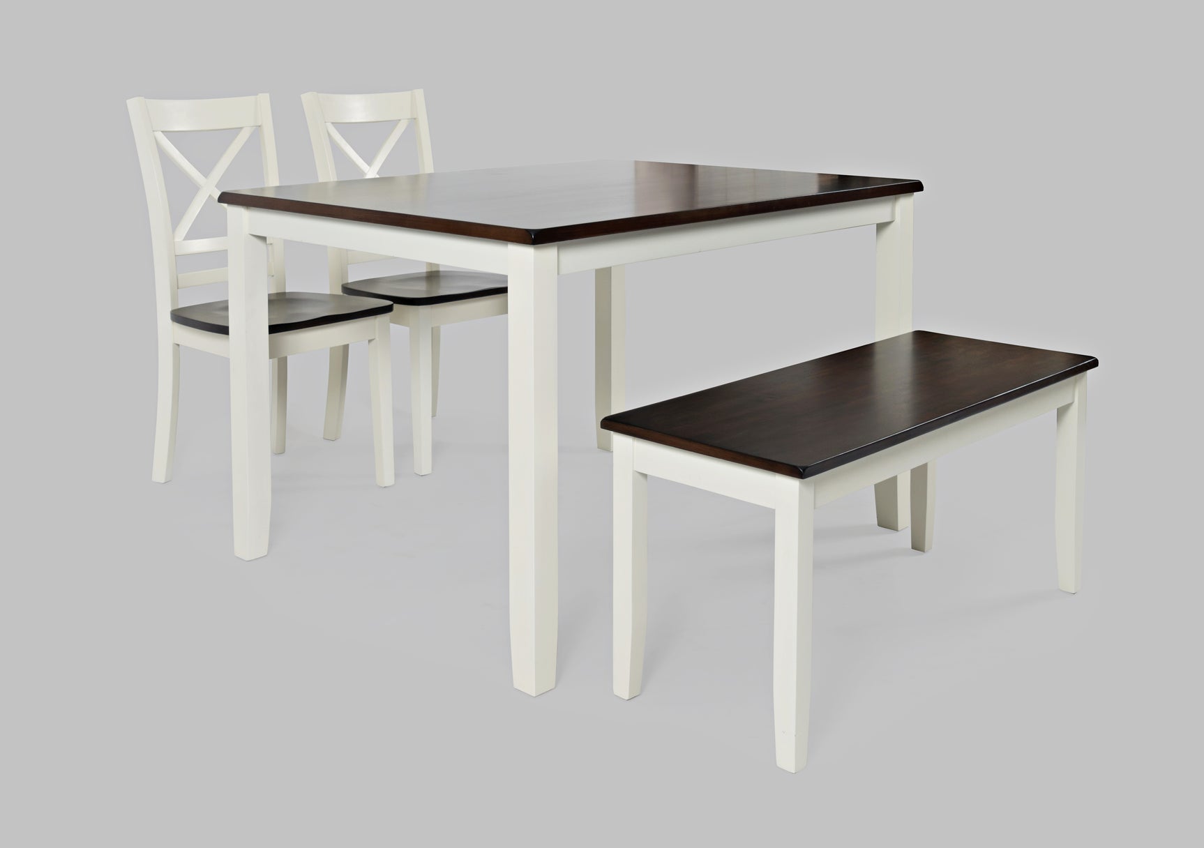 Asbury Park White/Autumn Brown Dining Table, (2) Chairs, Bench - Ornate Home