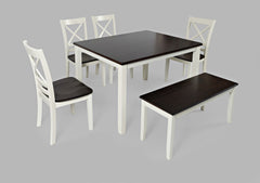 Asbury Park White/Autumn Brown Dining Table w/ 4 Chairs, Bench - Ornate Home