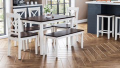 Asbury Park White/Autumn Brown Dining Table w/ 4 Chairs, Bench - Ornate Home