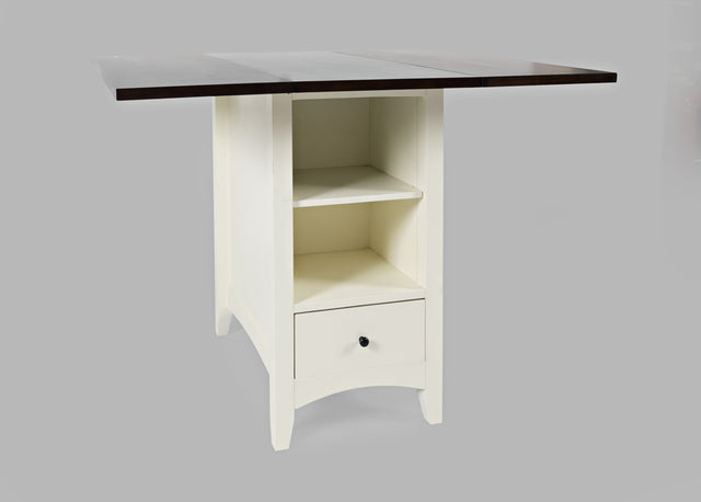 Asbury Park White/Autumn Brown Storage Counter Drop Leaf Table - Ornate Home