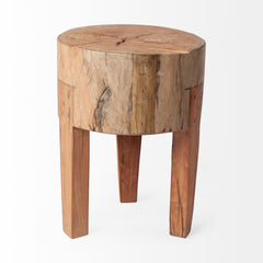 Asco Brown 18"H Rustic Solid Reclaimed Wood Stool - Ornate Home