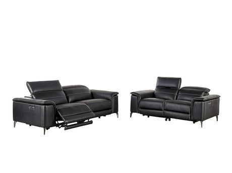 Ascona Black Leatherette Power Reclining Sofa & Loveseat - Ornate Home