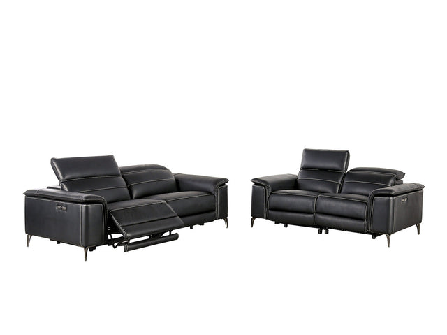 Ascona Black Leatherette Power Reclining Sofa & Loveseat - Ornate Home