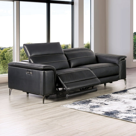 Ascona Black Leatherette Power Reclining Sofa & Loveseat - Ornate Home