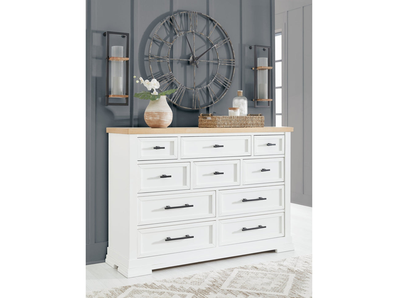 Ashbryn White/Natural Dresser w/ 10 Drawers - Ornate Home