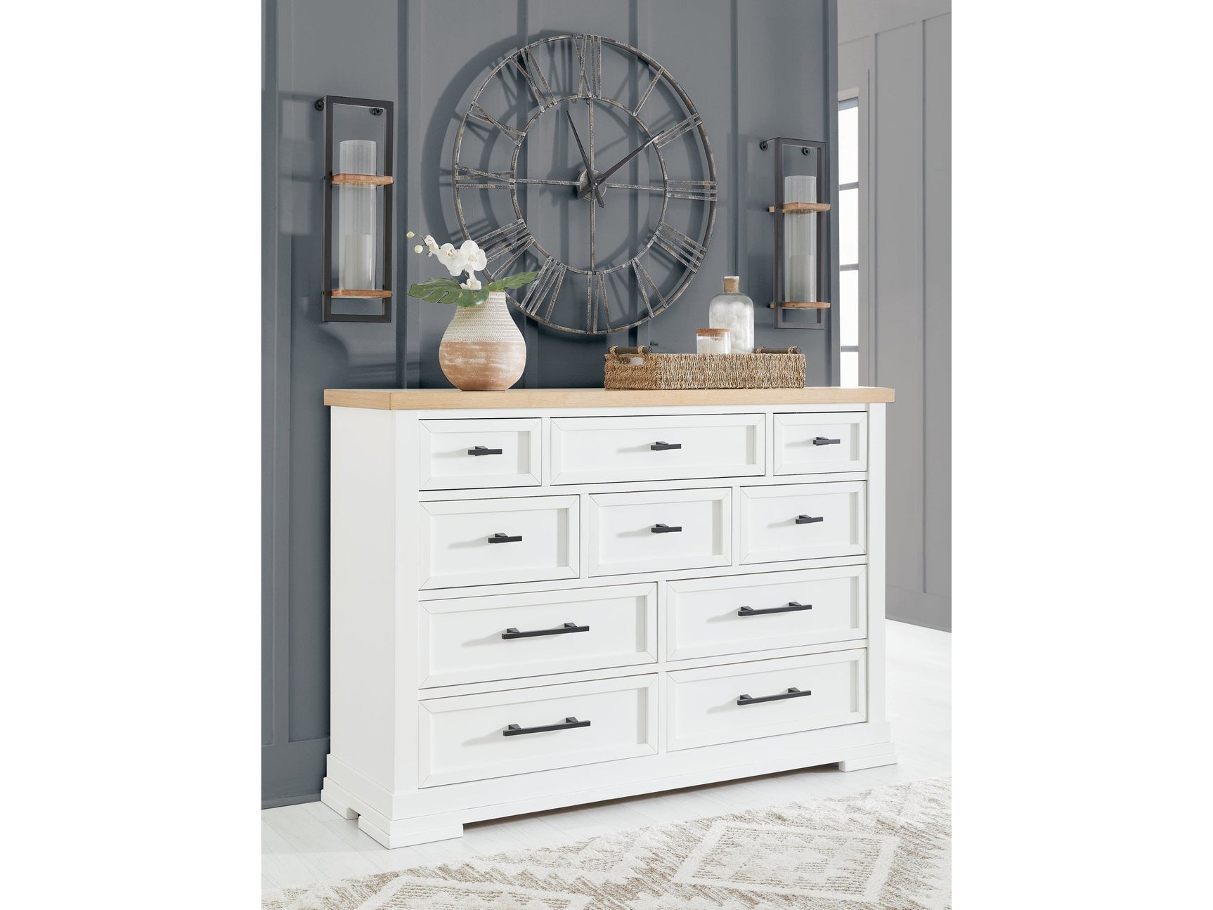 Ashbryn White/Natural Dresser w/ 10 Drawers - Ornate Home